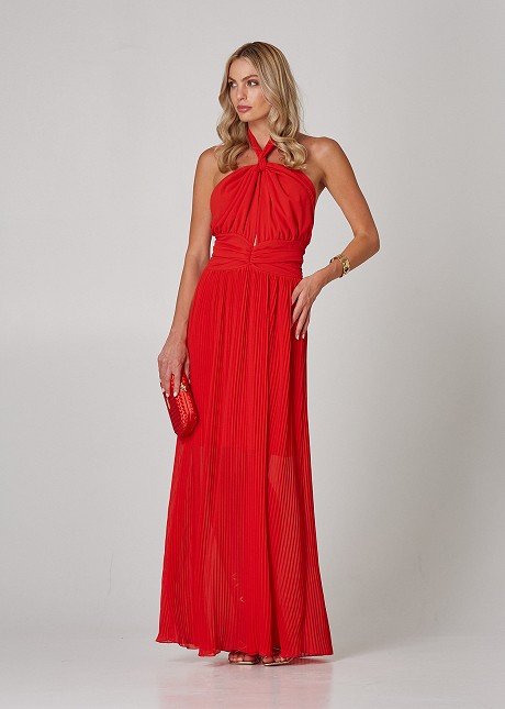 Maxi pleated dress with open back