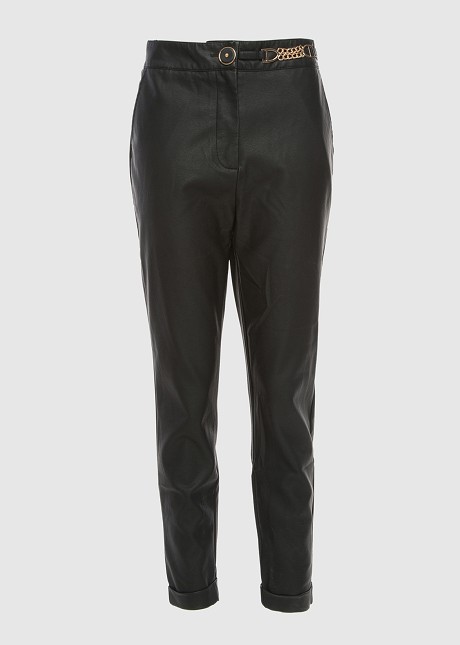 Leather look baggy trousers