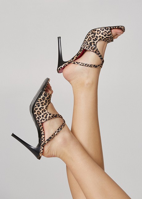 Animal print high heeled sandals