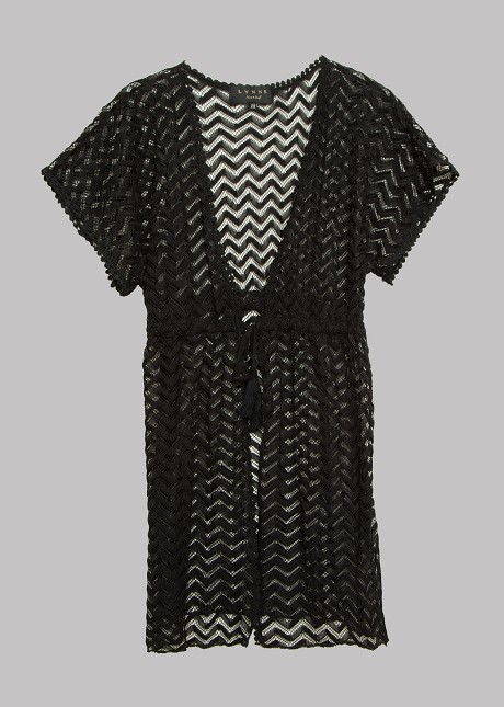 Mini knitted caftan with tie on the waist