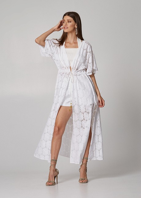 Short sleeve, knitted caftan with flowers