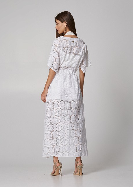 Short sleeve, knitted caftan with flowers