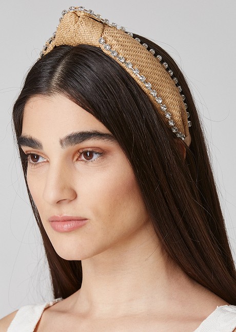 Raffia headband with rhinestones