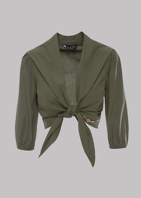Khaki blouse with tie in front