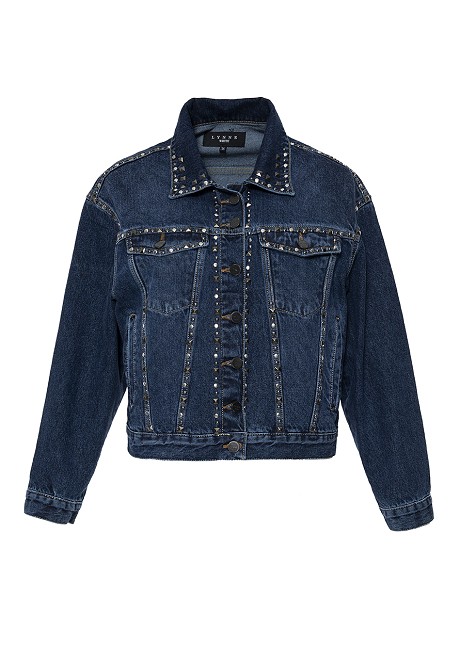 Denim jacket decorated with studs