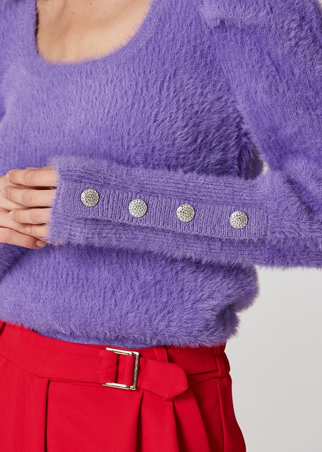 Fluffy πουλόβερ με στρογγυλό γιακά