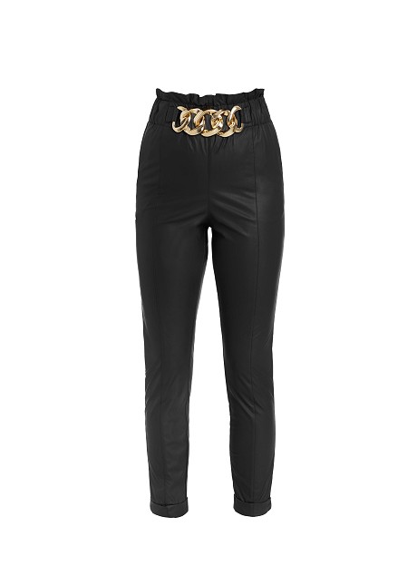 Highrise baggy leather look trousers