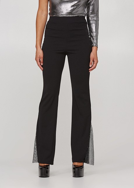 High waisted bell trousers with rhinestones