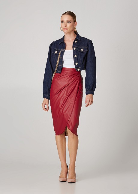 Pencil midi skirt in leather look