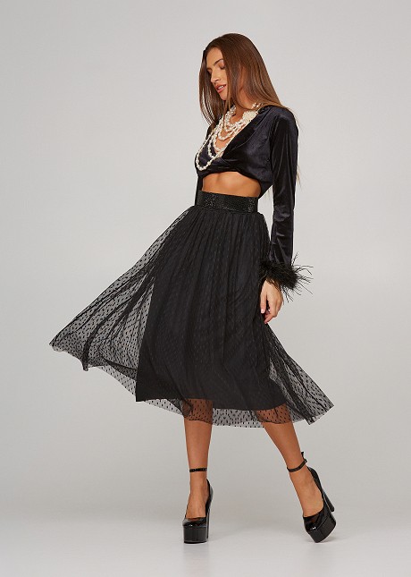 Μίντι φούστα με διαφάνεια σε μαύρο χρώμα