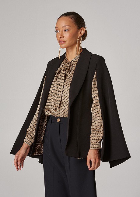 Cape blazer with belt and pockets