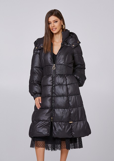 Mid-length hooded cinderella look puffer jacket