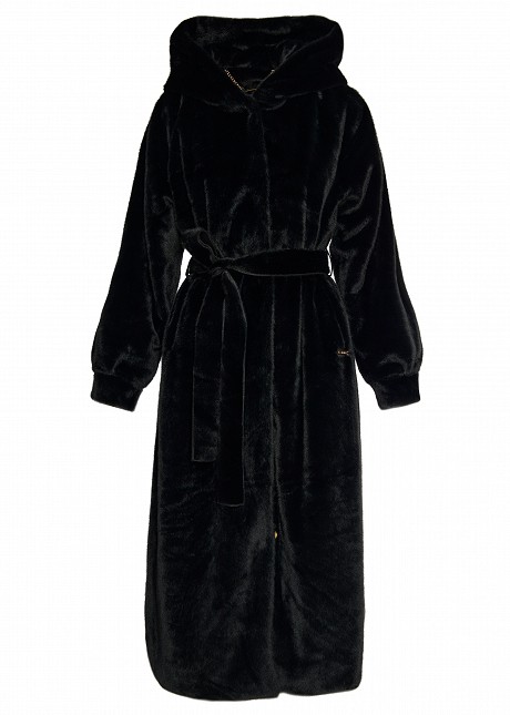 Longline faux fur coat with hoodie  in mink look