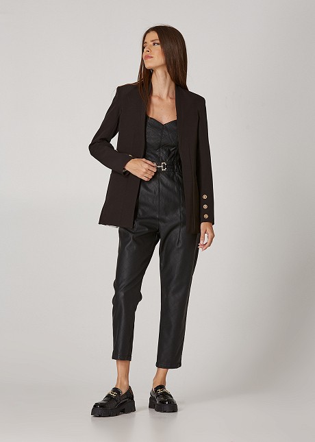 Cropped leather look quilted jumpsuit