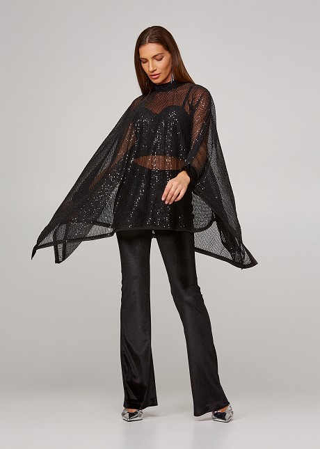 Sequins cape with velvet look high collar
