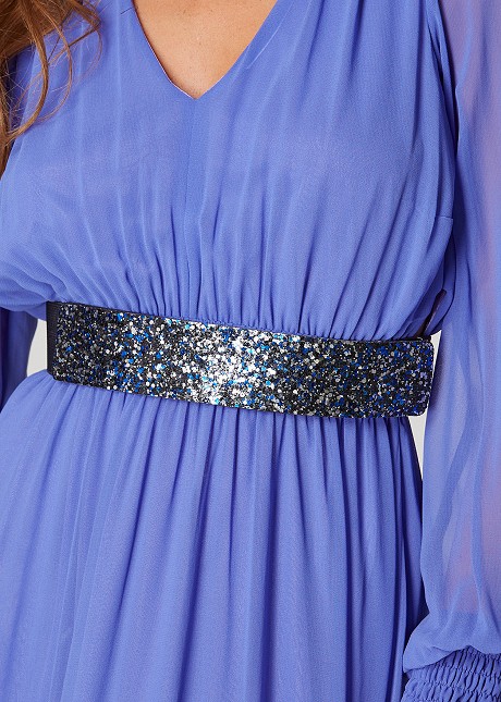 Elasticated belt with colorful glitter