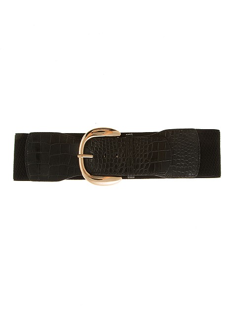 Elasticated Belt with leather look details