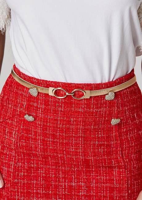 Metallic elasticaed belt with oval shaped buckle