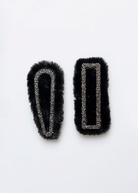 Fur hair pins with rhinestones