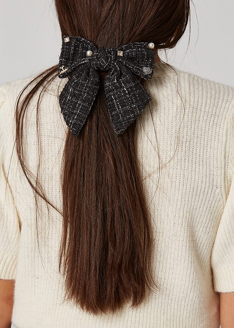 Tweed bow hair clip