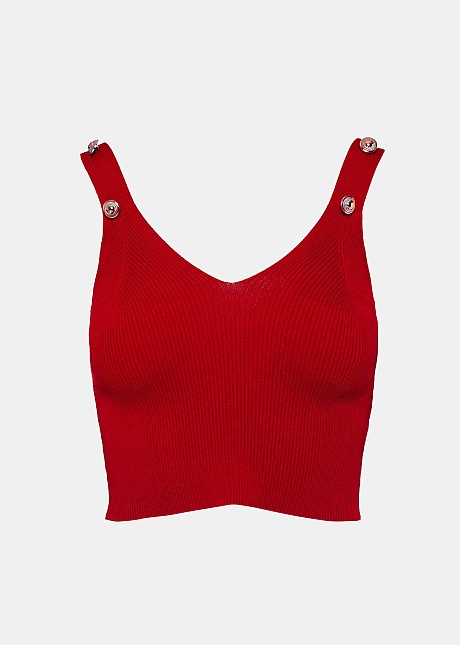 Crop knitted top with golden buttons