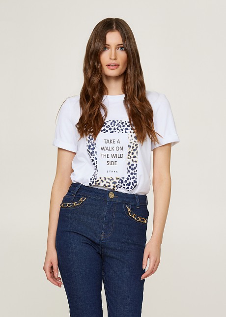 Κοντομάνικη βαμβακερή μπλούζα με animal print τύπωμα