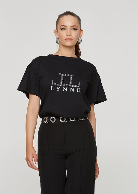 Glitter LYNNE logo cropped t-shirt. On line exclusive