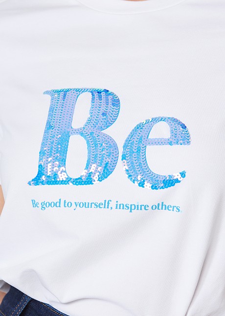 Blouse with sequin print "Be"