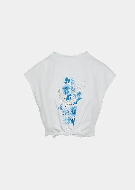 Cropped printed cotton T-shirt