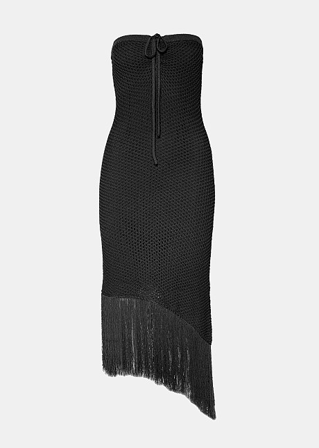 Crochet strapless dress with fringes