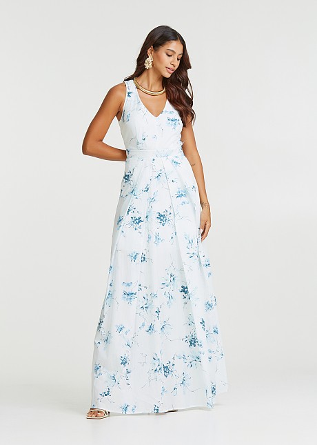 Printed maxi dress with pleats