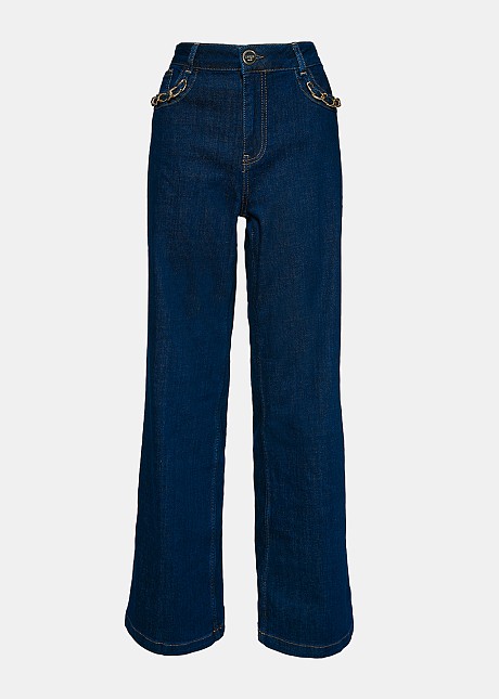 Wide leg jeans with decorative chains