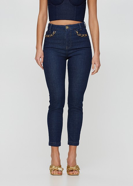 Slim fit jeans with decorative chains