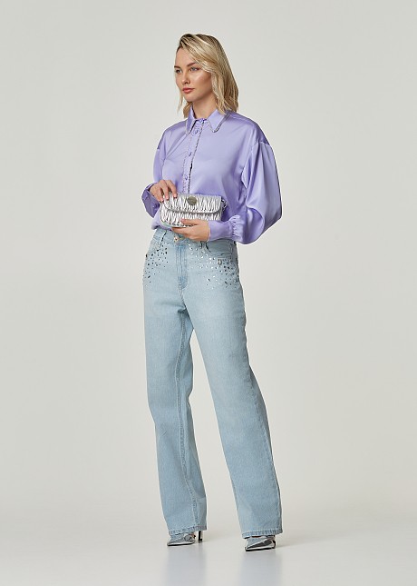 Wide leg stone washed jeans in crystal