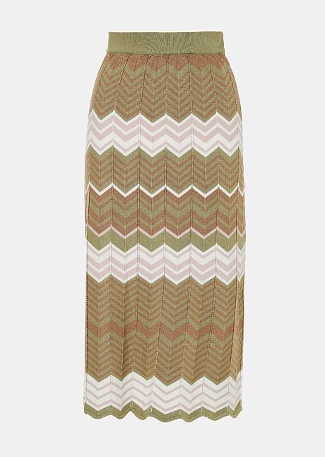 Midi knitted lurex skirt in khaki stripe