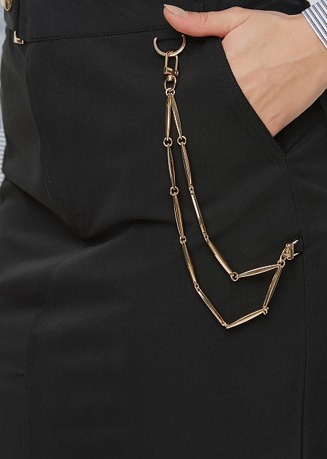 Ripped midi trench coat skirt with chain