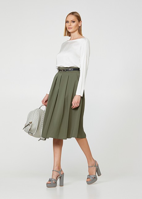 Midi high-waisted skirt with pleats
