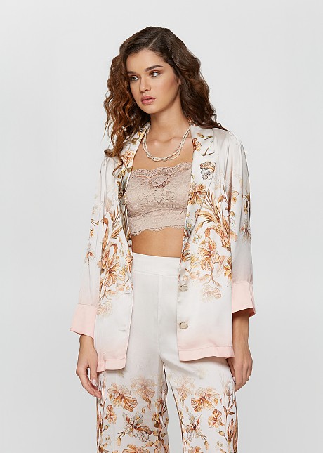 Jachetă cu print floral în aspect satinat