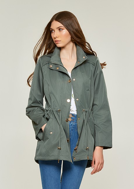 Hooded parka with high neck