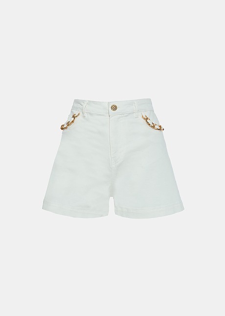 White denim shorts with chains