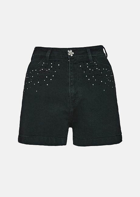 Denim shorts with decorative strass