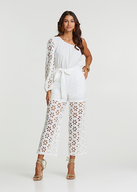 One shoulder jumpsuit with broderie lace
