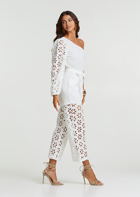 One shoulder jumpsuit with broderie lace