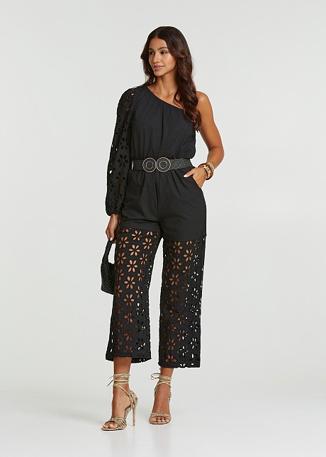 One shoulder jumpsuit with broderie lace