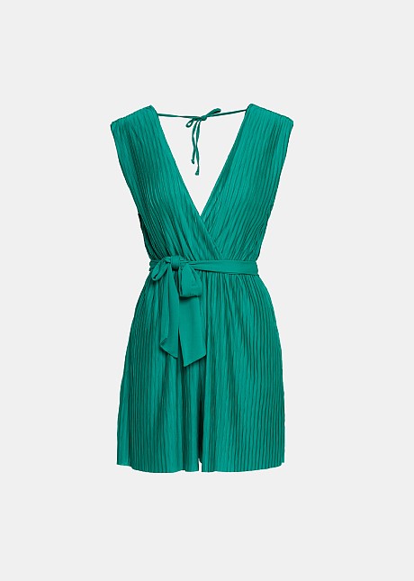 Pleated playsuit with belt
