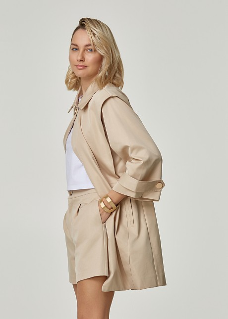 Cloche trench coat with pleats