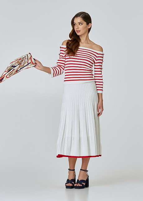 Cropped off shoulder blouse with stripes