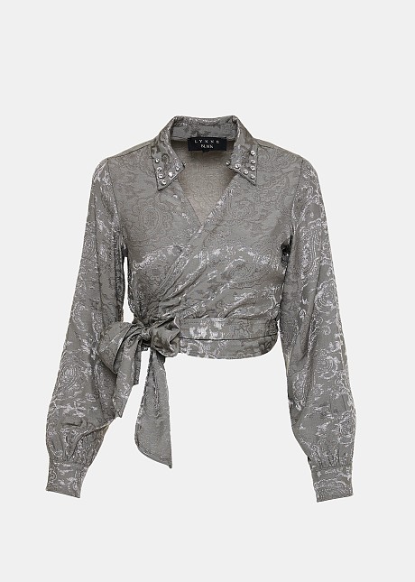 Wrap blouse with jacquard print