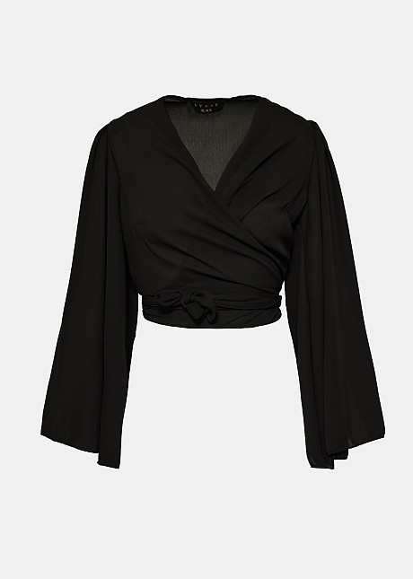 Wrap blouse with bell sleeves