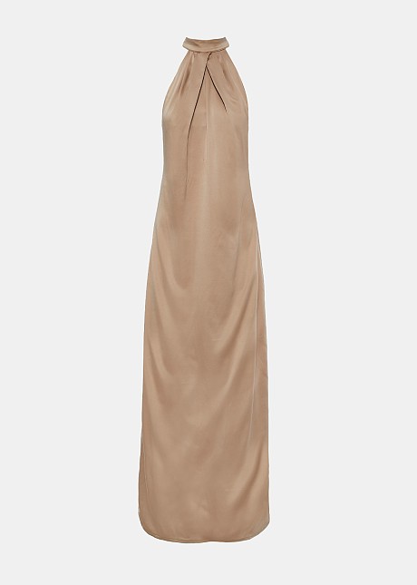 Μακρύ φόρεμα με halter δέσιμο σε σατέν όψη